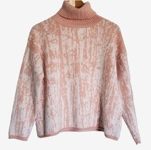 Storia Blush Pink And White Knit Forest Tree Abstract Turtleneck Sweater
